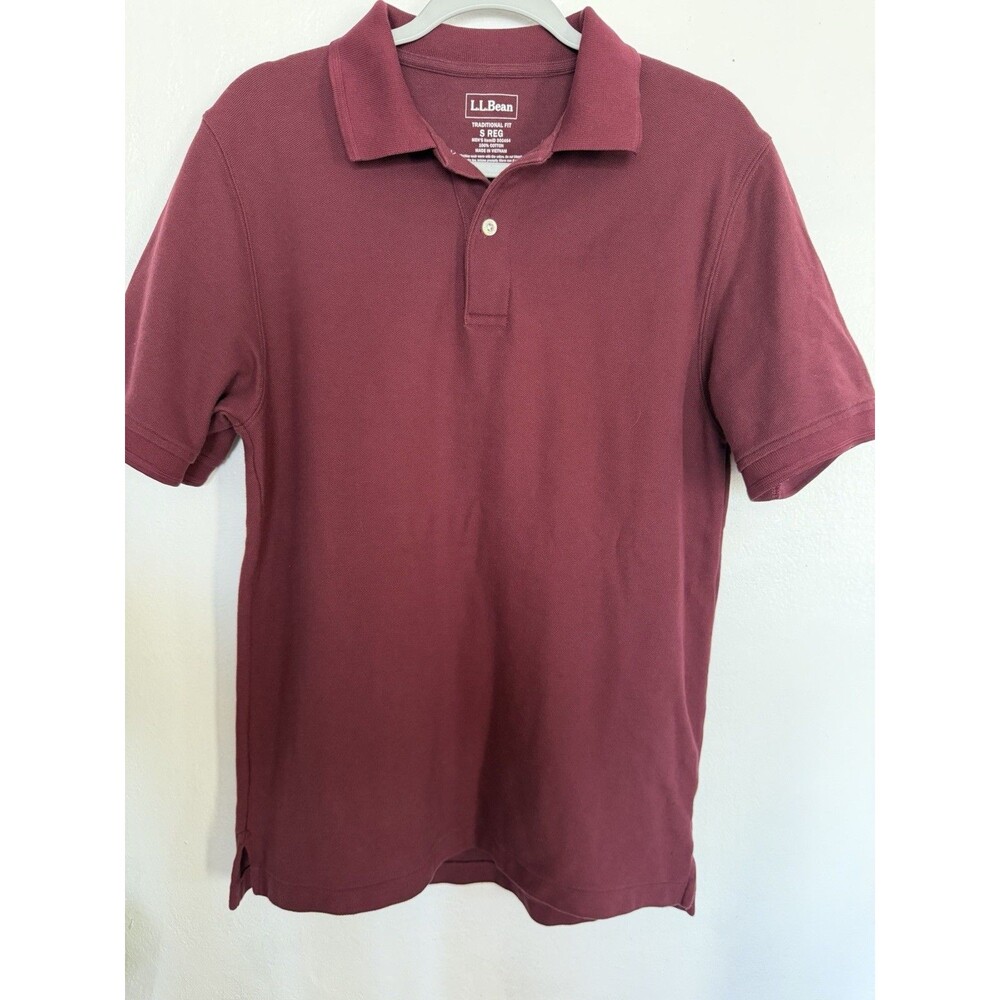 L.L.Bean Traditional Fit Cotton Polo Shirt Short Sleeve Burgundy Men's S